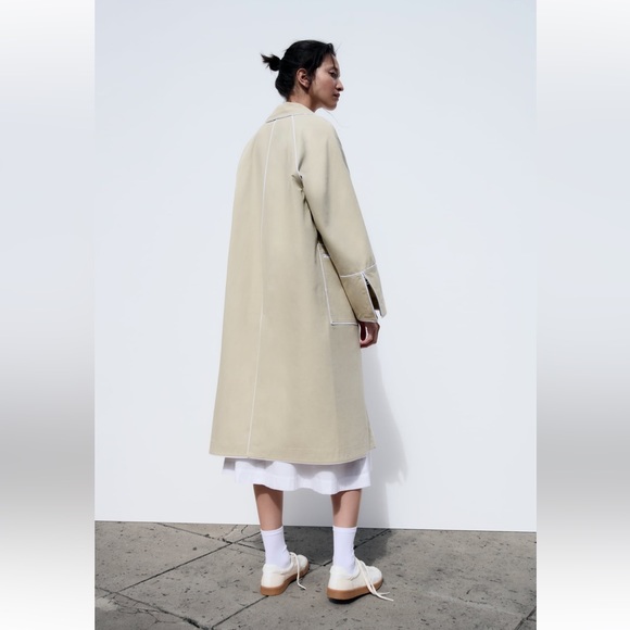 Zara OVERSIZED CONTRAST COAT. Beige. Sizes XS, S. New with Tags. - Picture 4 of 11